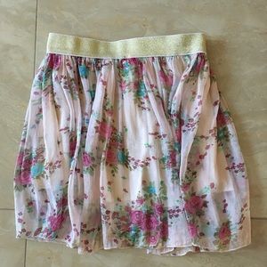 Glitter waistband floral chiffon mini skirt